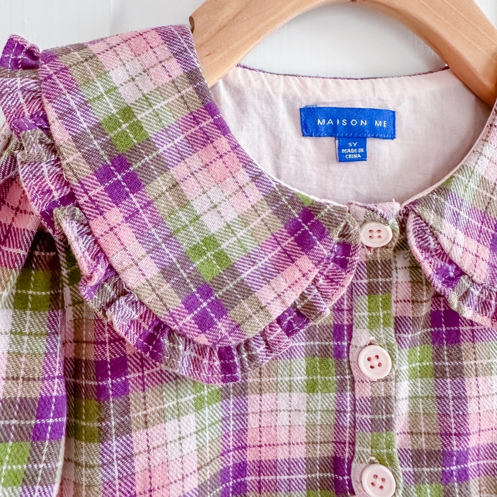 Plaid Long-Sleeve Kids Dress - Picture 4 of 12